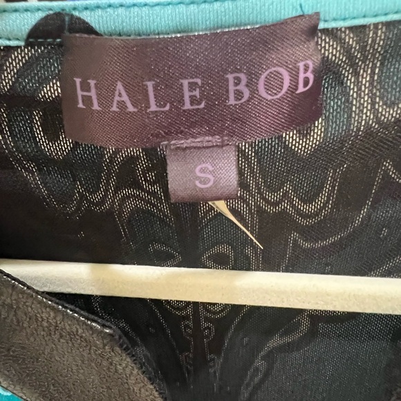 Hale Bob S Jersey Dress Faux Leather V Neck Purple Blue Turquoise NWT - Picture 14 of 16